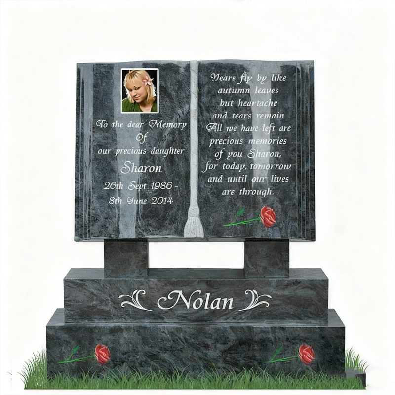 Granitowy nagrobek pamiątkowy w kształcie książki