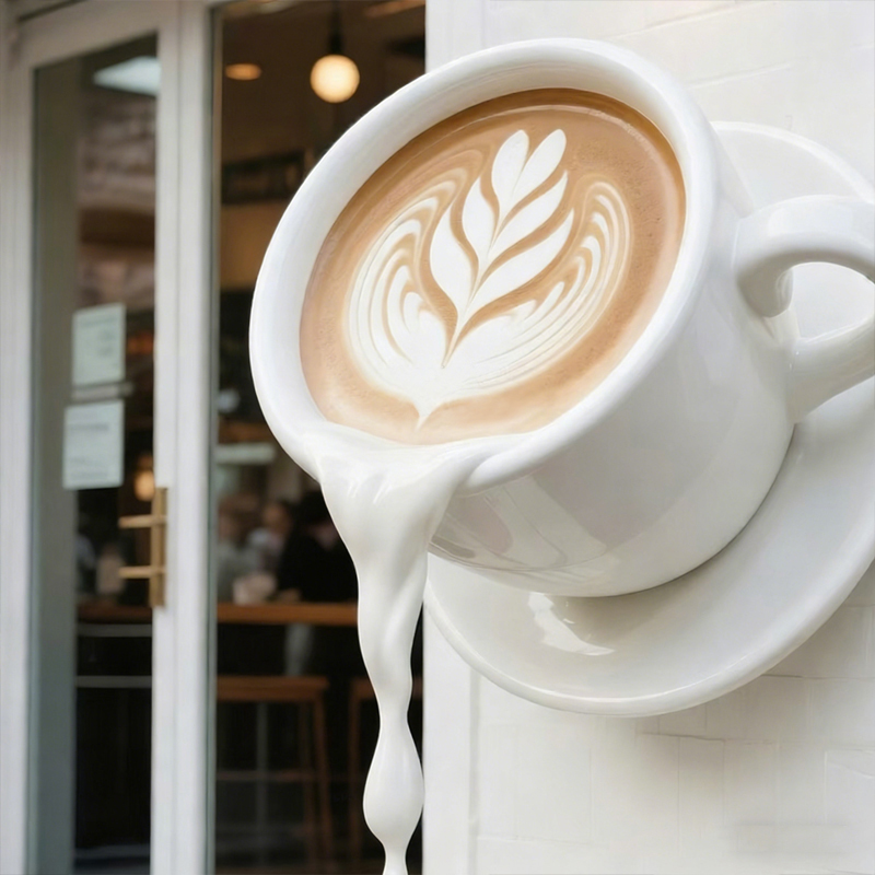 Dekoracyjna rzeźba pływającej filiżanki kawy z włókna szklanego